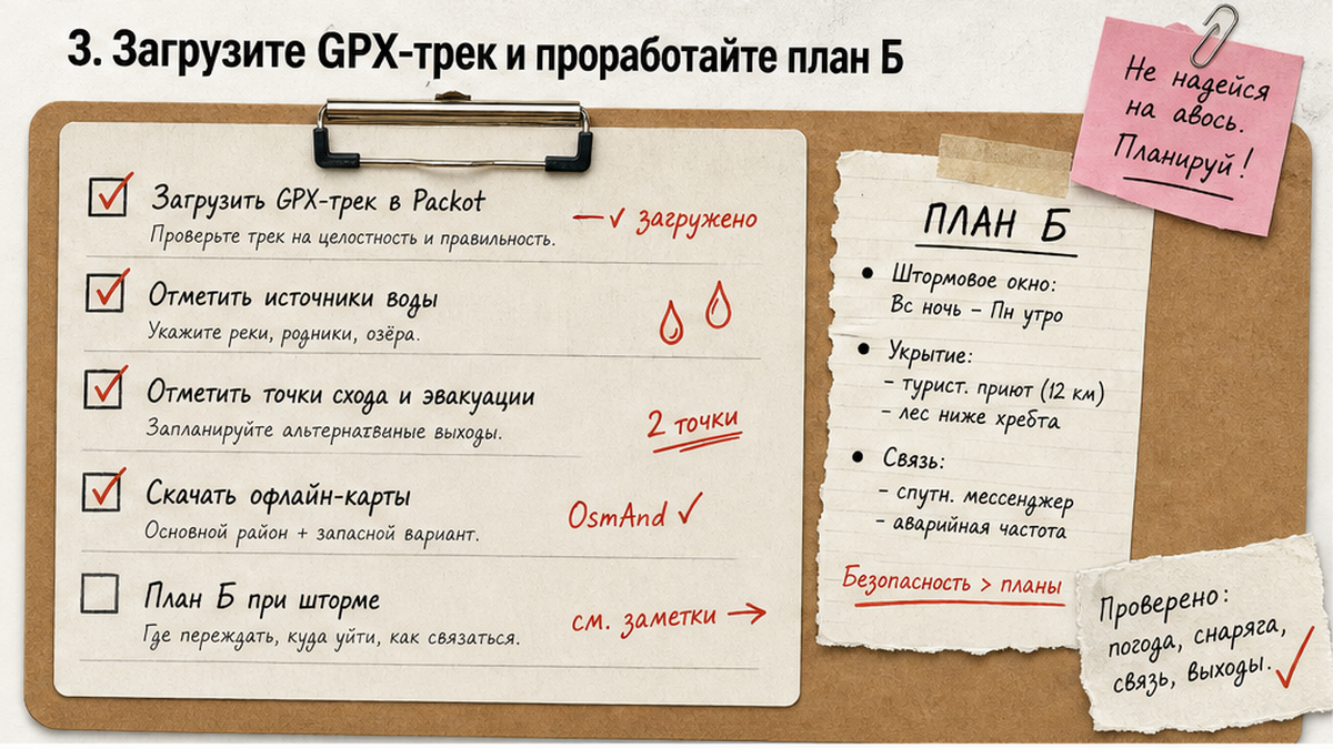 Чеклист загрузки GPX-трека и плана Б для соло-похода