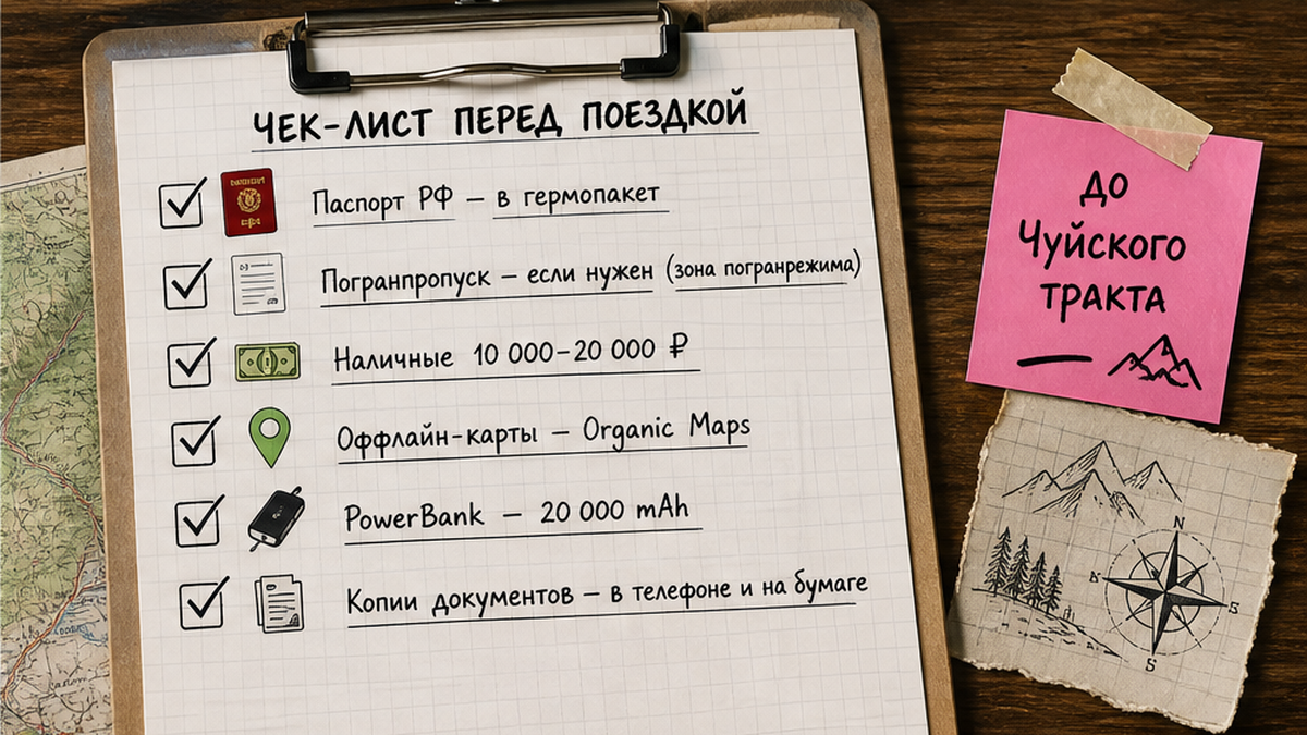 Чеклист документов, наличных денег и связи перед походом на Чуйский тракт