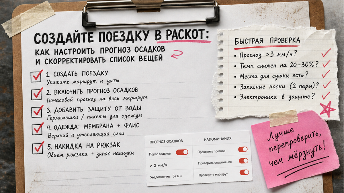 Чеклист настройки поездки в Packot с учётом прогноза осадков
