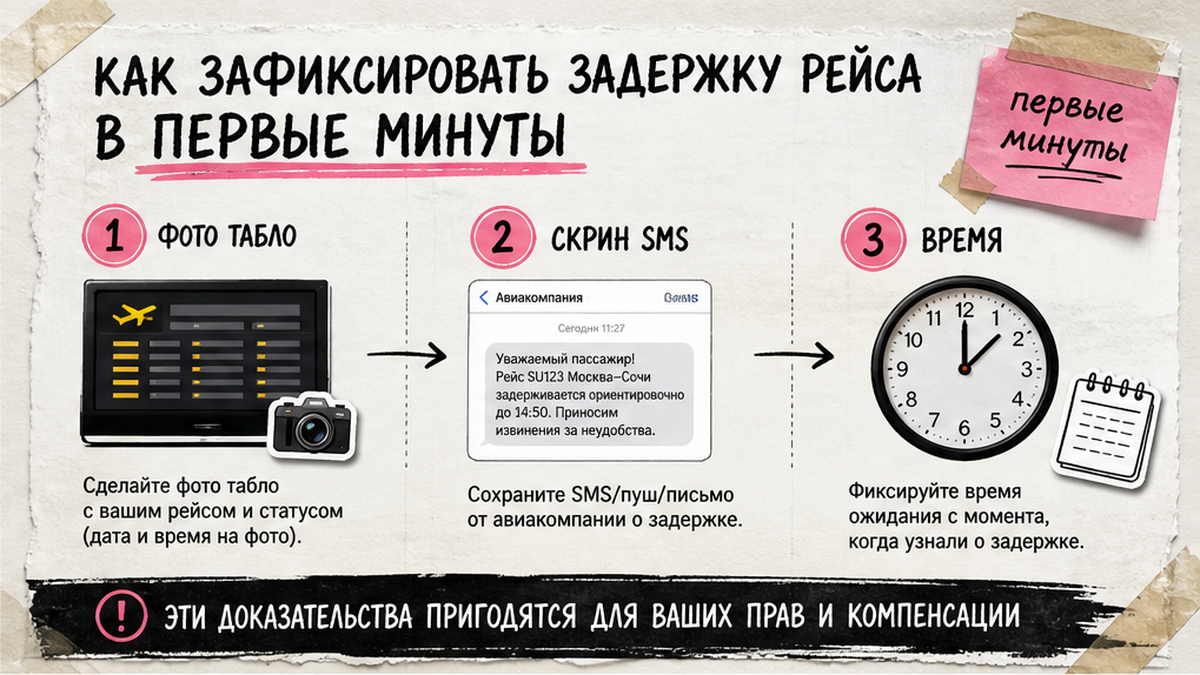 Инфографика: как зафиксировать задержку или отмену рейса в первые минуты