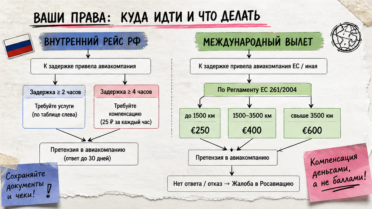 Схема: права при внутреннем и международном вылете из России