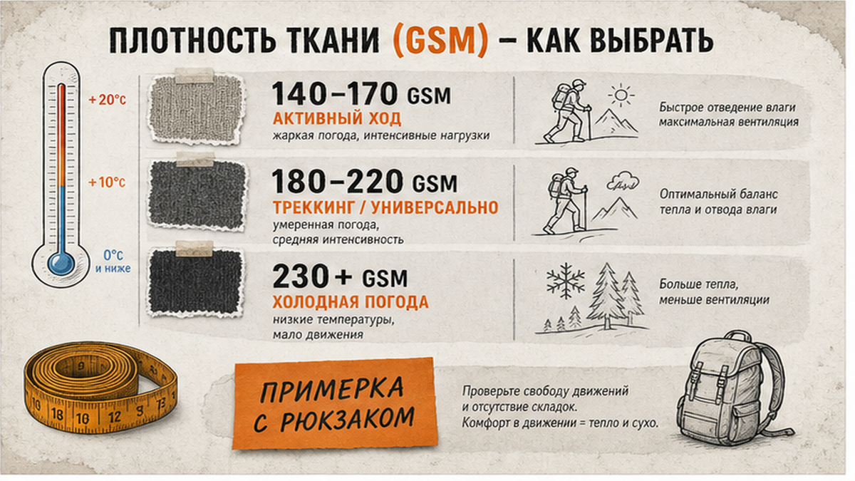Шкала gsm термобелья: плотность ткани по температуре и активности в походе