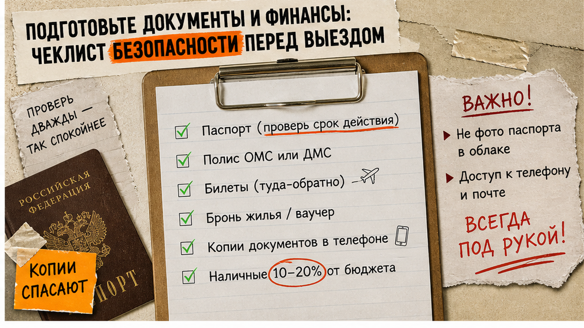 Чеклист документов и финансов перед поездкой на море