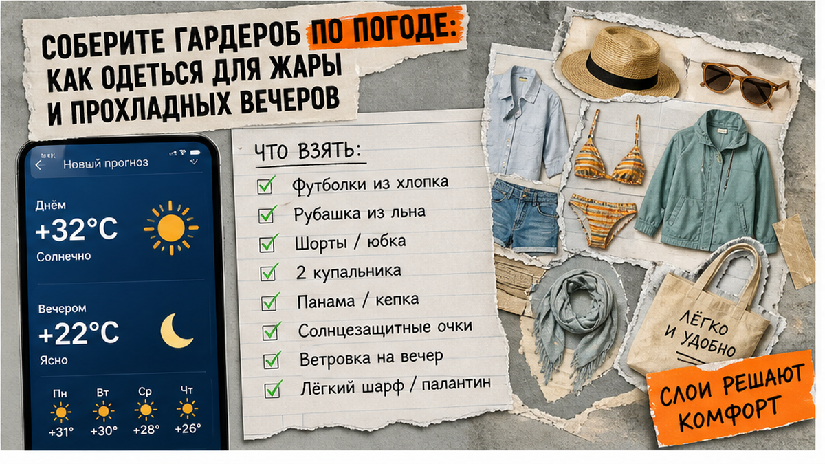 Прогноз погоды и список одежды для жары и прохладных вечеров у моря